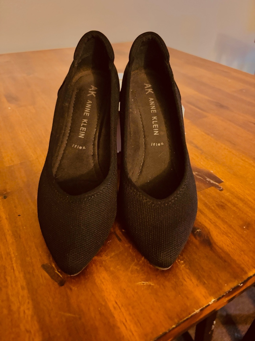 Anne Klein 7 Knit Fabric Black Flex Pointed -Toe Flats